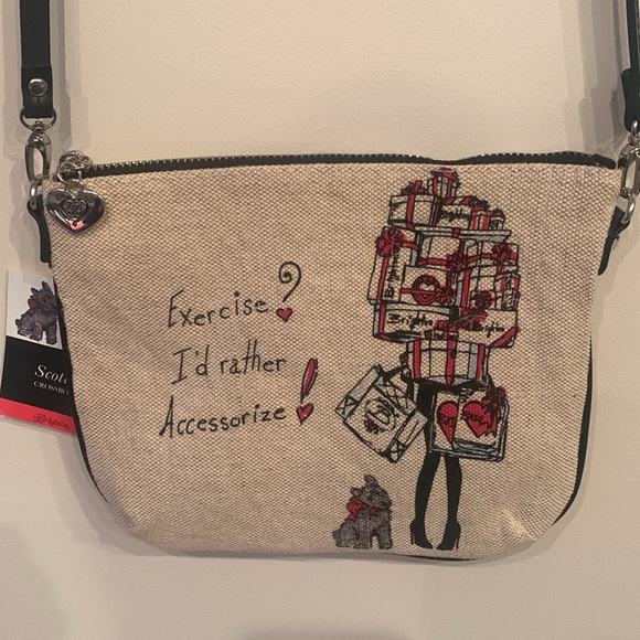 NWT Brighton decorated light tan canvas/black genuine leather strap crossbody - Picture 9 of 9